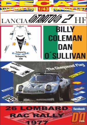 DECAL LANCIA STRATOS HF B. COLEMAN RAC 1977 "THE CHEQUERED FLAG" DnF (01)