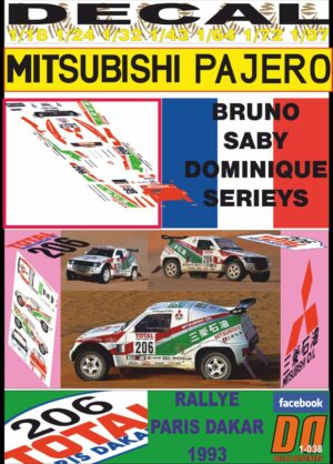 DECAL MITSUBISHI PAJERO RALLIART BRUNO SABY DAKAR 1993 (01)