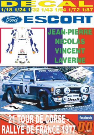 DECAL FORD ESCORT RS 1800 MKII J-P.NICOLAS TOUR DE CORSE 1977 DnF (01)