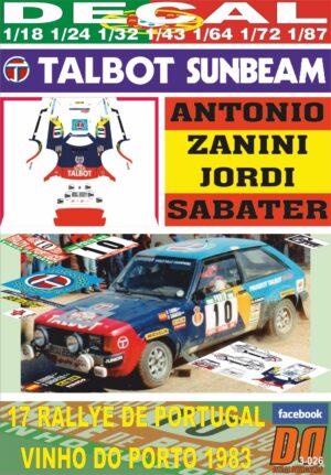 DECAL TALBOT SUNBEAM LOTUS A. ZANINI R. PORTUGAL 1983 6th (01)