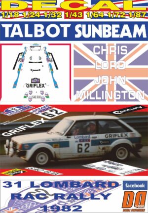 DECAL TALBOT SUNBEAM LOTUS C. LORD RAC R. 1982 14th (01)