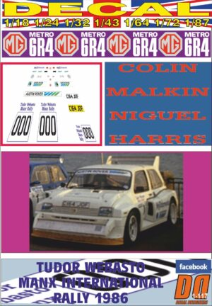 DECAL MG METRO 6R4 CAR 000 COLIN MALKIN MANX INTERNATIONAL RALLY 1986 (01)