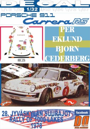DECAL PORSCHE 911 CARRERA RS P.EKLUND R. OF THE 1000 LAKES 1978 4th (01)