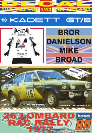 DECAL OPEL KADETT GT/E B.DANIELSSON RAC R. 1977 10th (01)