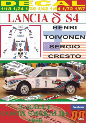 DECAL LANCIA DELTA S4 H.TOIVONEN R.COSTA SMERALDA 1986 WINNER (01)