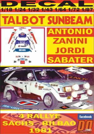 DECAL TALBOT SUNBEAM LOTUS A.ZANINI R.SACHS 1981 WINNER (01)