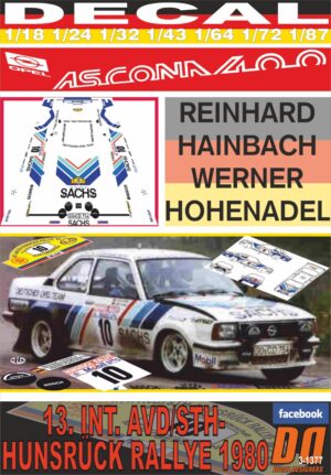 DECAL OPEL ASCONA 400 R.HAINBACH HUNSRUCK R. 1980 2nd