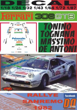 DECAL FERRARI 308 GTB T.TOGNANA R. SANREMO 1982 DnF