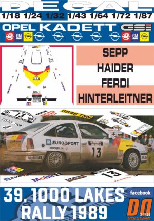 DECAL OPEL KADETT GSI S.HAIDER 1000 LAKES R.1989 DnF (01)