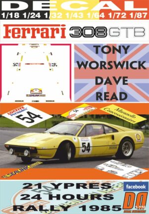DECAL FERRARI 308 GTB T.WORSWICK YPRES 24 R. 1985 22nd (01)