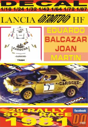 DECAL LANCIA STRATOS HF CAROCHE E.BALCAZAR R.SOL RACE 1981 4th (01)