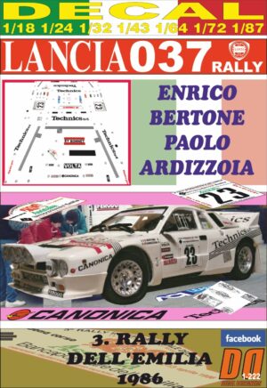 DECAL LANCIA 037 RALLY E.BERTONE R. DELL´EMILIA 1986 DnF (01)
