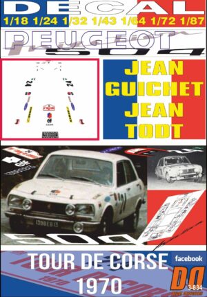 DECAL PEUGEOT 504 injection J.GUICHET TOUR DE CORSE 1970 16th (01)
