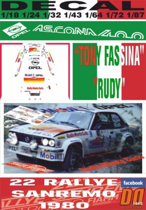 DECAL OPEL ASCONA 400 TONY FASSINA R.SANREMO 1980 DnF  (01)