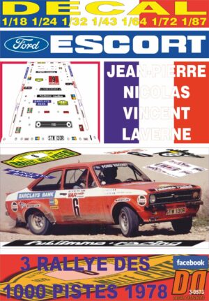 DECAL FORD ESCORT MKII J-P. NICOLAS R.1000 PISTES 1978 DnF