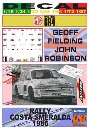 DECAL MG METRO 6R4 GEOFF FIELDING RALLY COSTA SMERALDA 1986 (01)