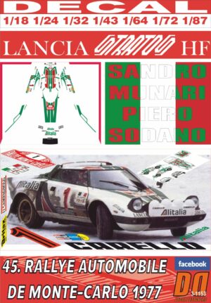 DECAL LANCIA STRATOS HF S.MUNARI R.MONTECARLO 1977 WINNER (01)
