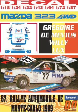DECAL MAZDA 323 4WD G. DE MEVIUS R. MONTECARLO 1989 12nd (01)