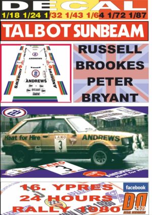 DECAL TALBOT SUNBEAM LOTUS R.BROOKES YPRES 24 HOURS R. 1980 DnF (01)