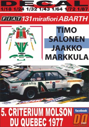 DECAL FIAT 131 ABARTH T.SALONEN CRITERIUM MOLSON DU QUEBEC 1977 WINNER (01)