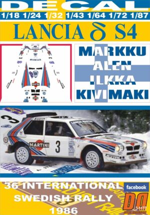 DECAL LANCIA DELTA S4 M.ALEN SWEDISH R. 1986 2nd (01)
