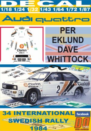 DECAL AUDI QUATTRO A2 P.EKLUND SWEDISH R. 1984 3rd (01)