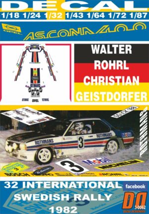 DECAL OPEL ASCONA 400 ROTHMANS WALTER ROHRL SWEDISH R. 1982 3rd (01)
