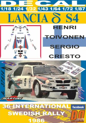 DECAL LANCIA DELTA S4 H.TOIVONEN SWEDISH R. 1986 DnF (01)