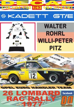 DECAL OPEL KADETT GT/E W.ROHRL RAC R. 1977 DnF