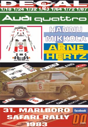 DECAL AUDI QUATTRO A1 H.MIKKOLA SAFARI R. 1983 2nd (01)