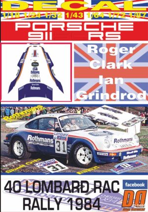 DECAL PORSCHE 911 SC RS R.CLARK RAC R. 1984 11th