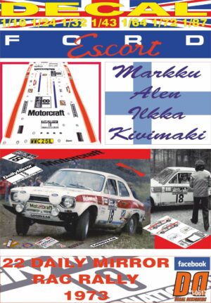 DECAL FORD ESCORT RS 1600 MKI M.ALEN RAC R. 1973 3rd (01)