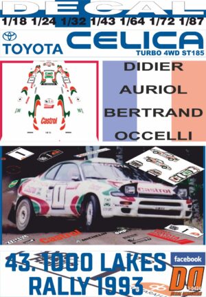 DECAL TOYOTA CELICA TURBO 4WD ST185 D.AURIOL 1000 LAKES R. 1993 3rd (01)