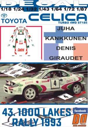 DECAL TOYOTA CELICA TURBO 4WD ST185 J.KANKKUNEN 1000 LAKES R. 1993 WINNER (01)