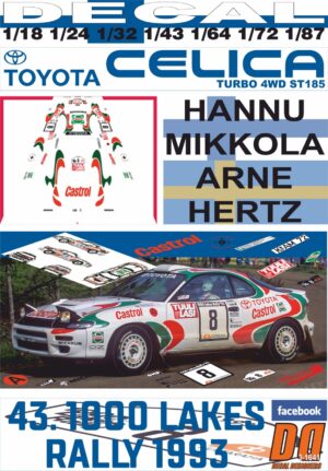 DECAL TOYOTA CELICA TURBO 4WD ST185 H.MIKKOLA 1000 LAKES R. 1993 7th