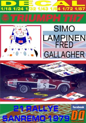 DECAL TRIUMPH TR7 V8 S.LAMPINEN R.SANREMO 1979 DnF (01)