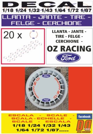 DECAL LLANTA - JANTE - TIRE - FELGE - CERCHIONE OZ RACING FORD ROJA RED (01)