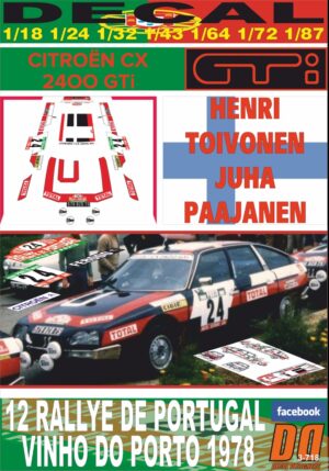 DECAL CITROEN CX 2400 GTI H.TOIVONEN R. PORTUGAL 1978 DnF