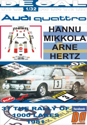 DECAL AUDI QUATTRO H.MIKKOLA 1000 LAKES R. 1981 3rd (01)
