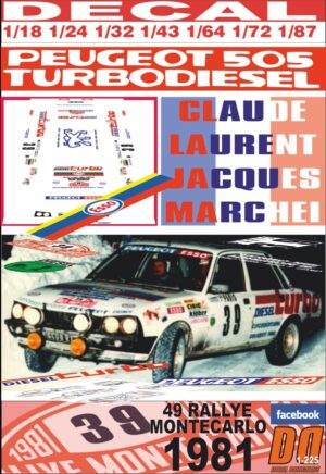 DECAL PEUGEOT 505 SRD CLAUDE LAURENT RALLY MONTECARLO 1981 (01)