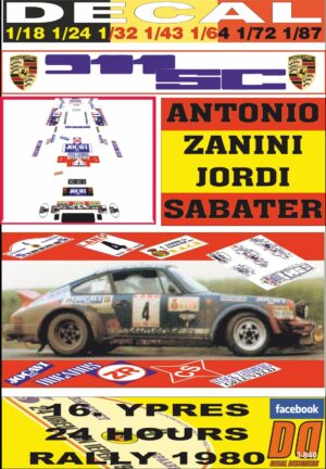 DECAL PORSCHE 911 SC A.ZANINI YPRES 24 HOURS R. 1980 DnF