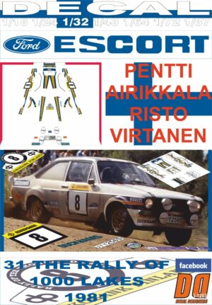 DECAL FORD ESCORT RS 1800 MKII P.AIRIKKALA 1000 LAKES R. 1981 5th (01)