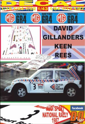 DECAL MG METRO 64R4 D. GILLANDERS AUDI SPORT NATIONAL R. 1987 WINNER (01)