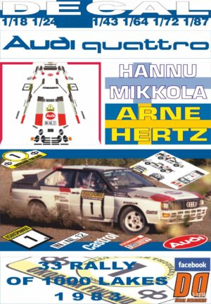DECAL AUDI QUATTRO A2 H.MIKKOLA 1000 LAKES R. 1983 WINNER (01)