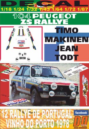 DECAL PEUGEOT 104 ZS T.MAKINEN R. PORTUGAL 1978 7th
