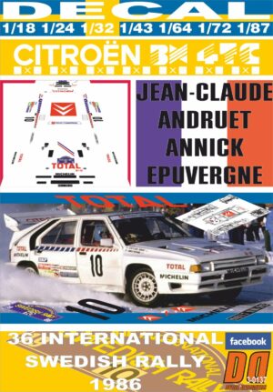 DECAL CITROEN BX4TC J-C. ANDRUET SWEDISH R. 1986 6th