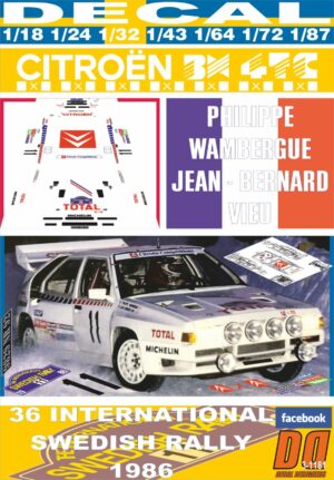 DECAL CITROEN BX4TC P.WAMBERGUE SWEDISH R. 1986 DnF