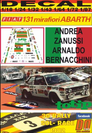 DECAL FIAT 131 ABARTH A.ZANUSSI R. SOL-RACE 1982 WINNER (01)
