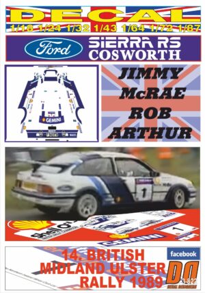 DECAL FORD SIERRA RS COSWORTH JIMMY McRAE ULSTER R. 1989 5th (01)