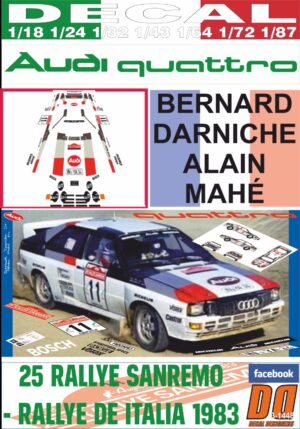DECAL AUDI QUATTRO A2 B.DARNICHE R. SANREMO 1983 9th (01)